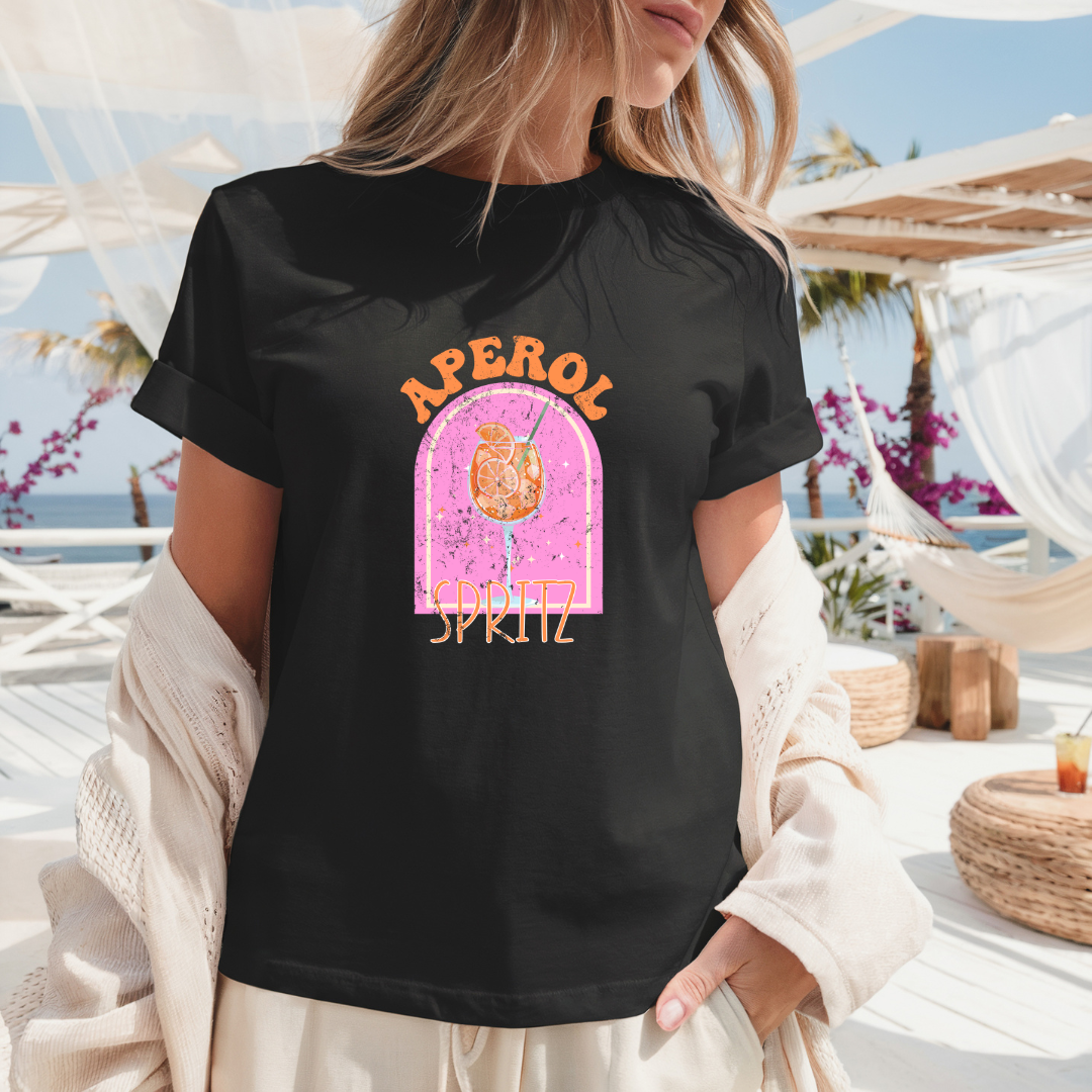Camiseta casual de corte holgado con cuello redondo, manga corta, 100% Algodón, con gráfico de Aperol. Perfecta para el estilo diario.