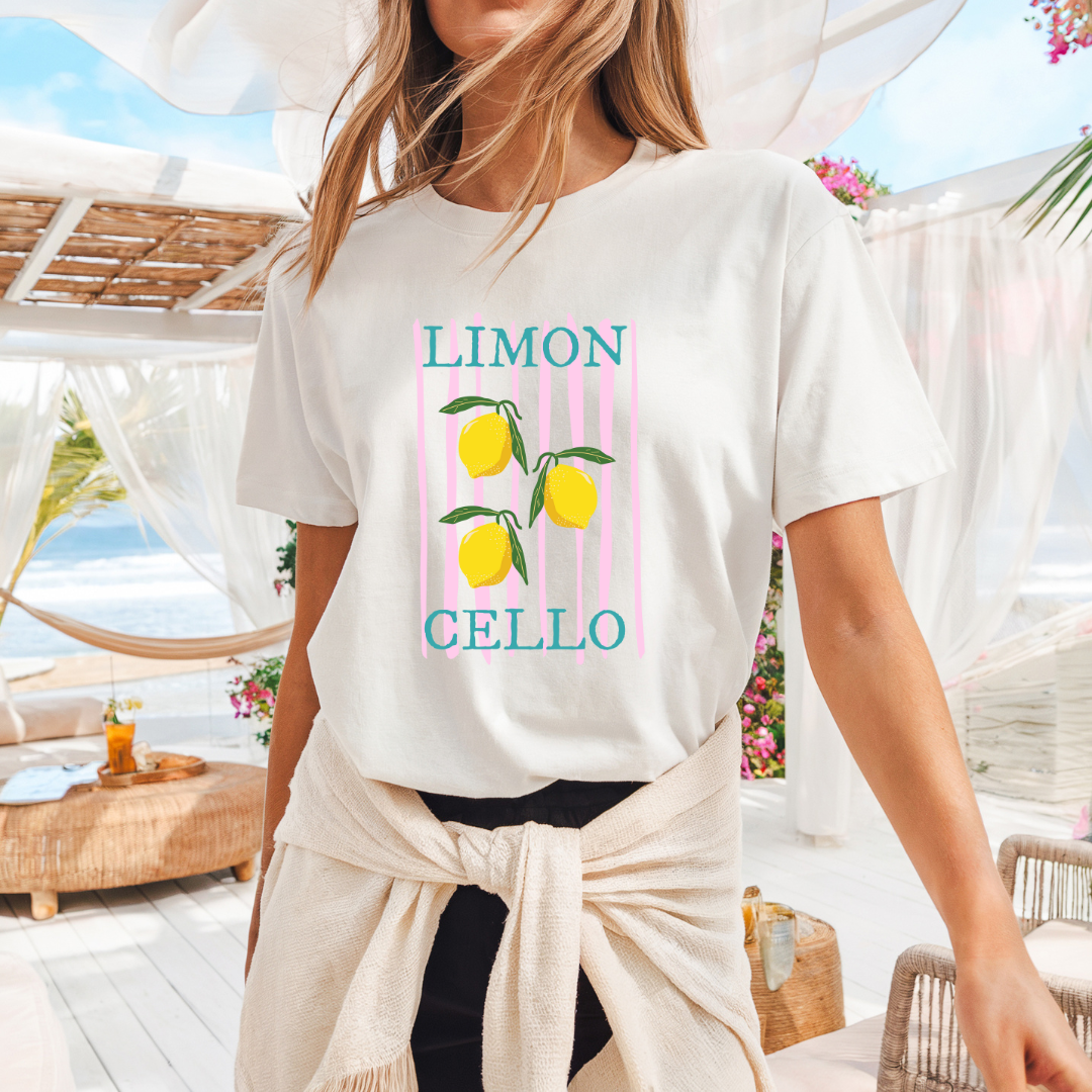 Camiseta casual de corte holgado con cuello redondo, manga corta, 100% Algodón, con gráfico de Limoncello. Perfecta para el estilo diario.
